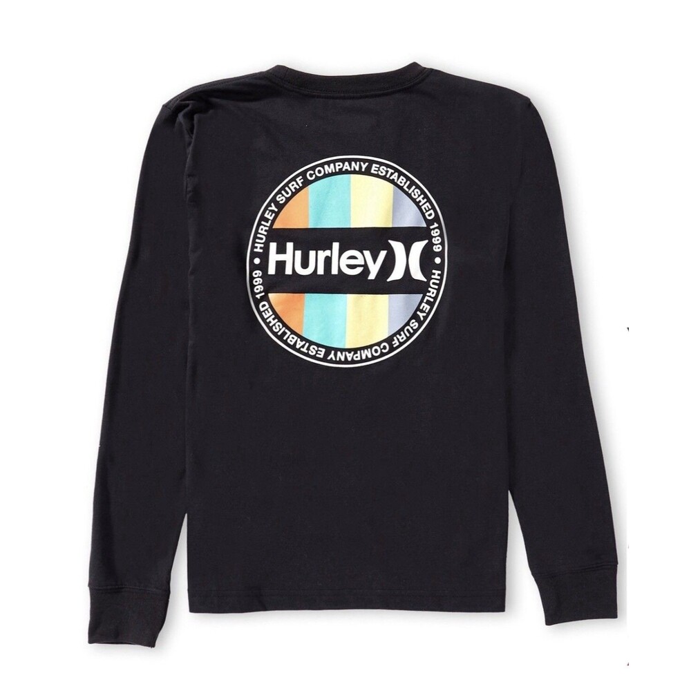 Hurley Big Boys Long Sleeve Vibes Graphic Black T-Shirt. Size M - Picture 1 of 4
